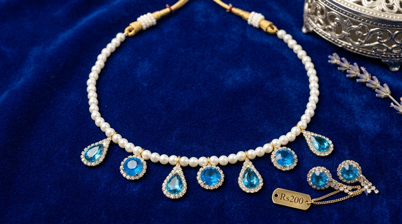 Blue stone pearl necklace
