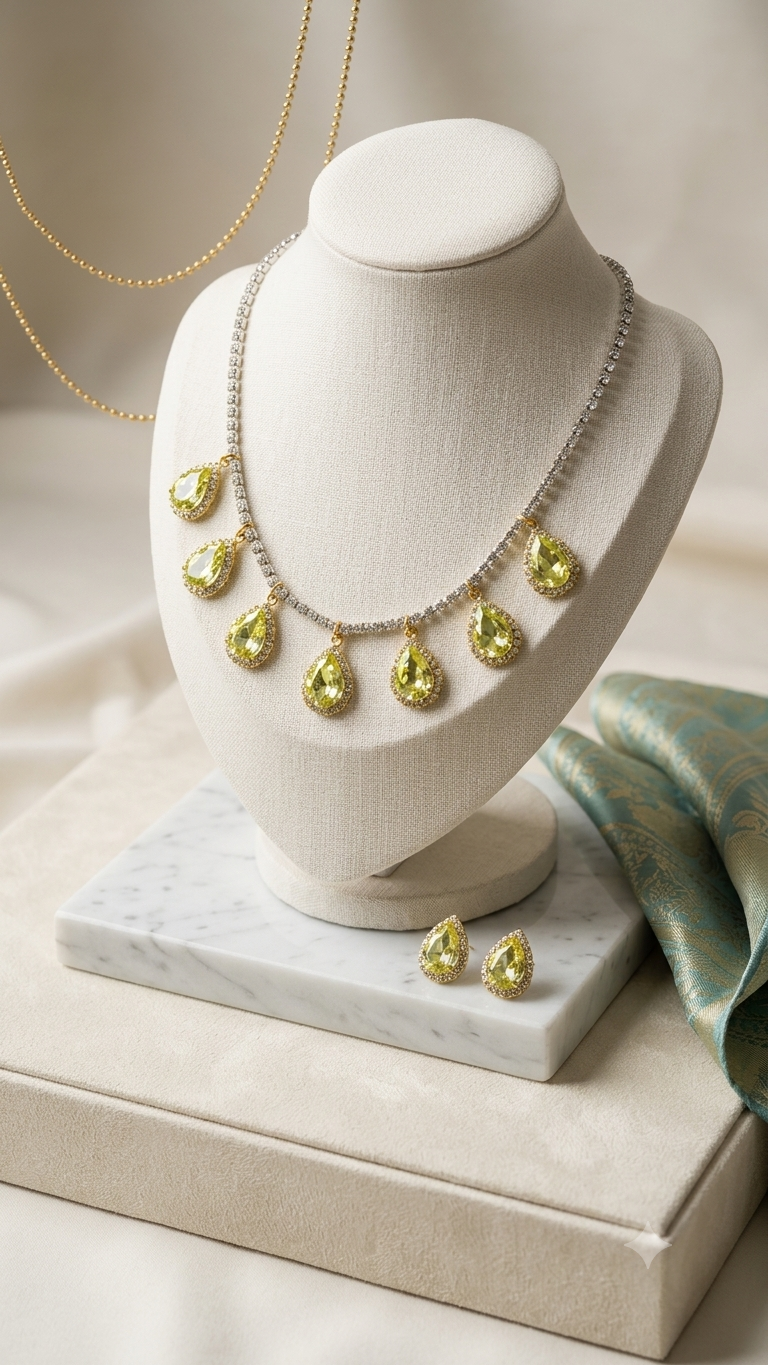 Light green kundan stone necklace