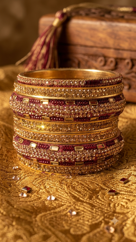 Maroon golden bangles set