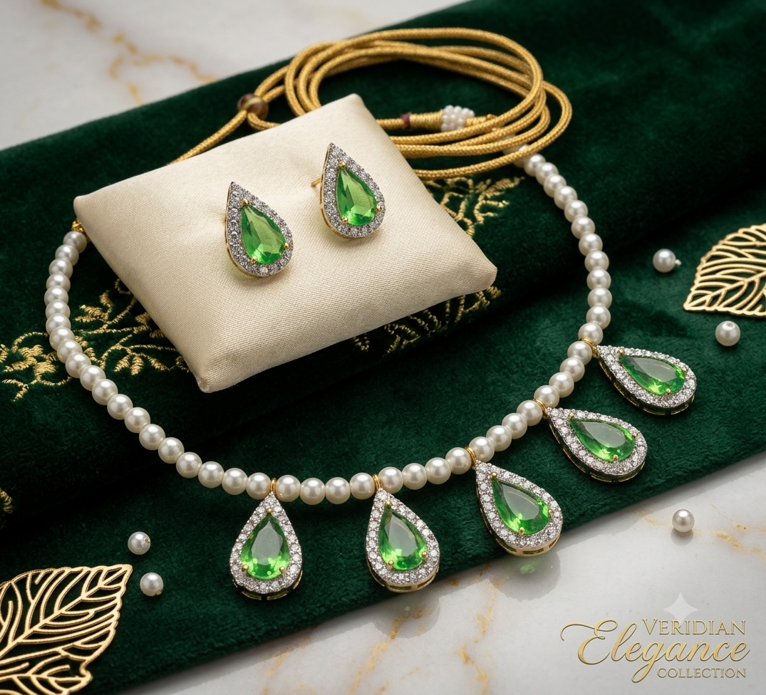 Green stone pearl necklace