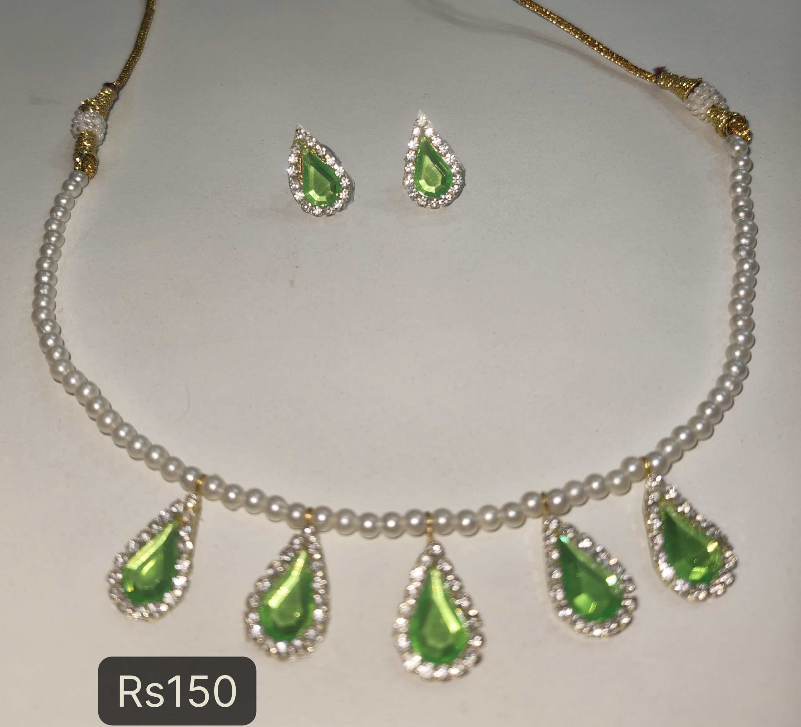 Green stone pearl necklace - Image 2
