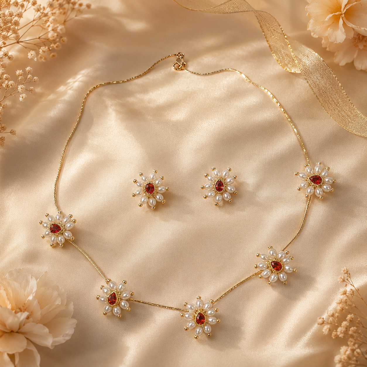 Red kundan pearl choker