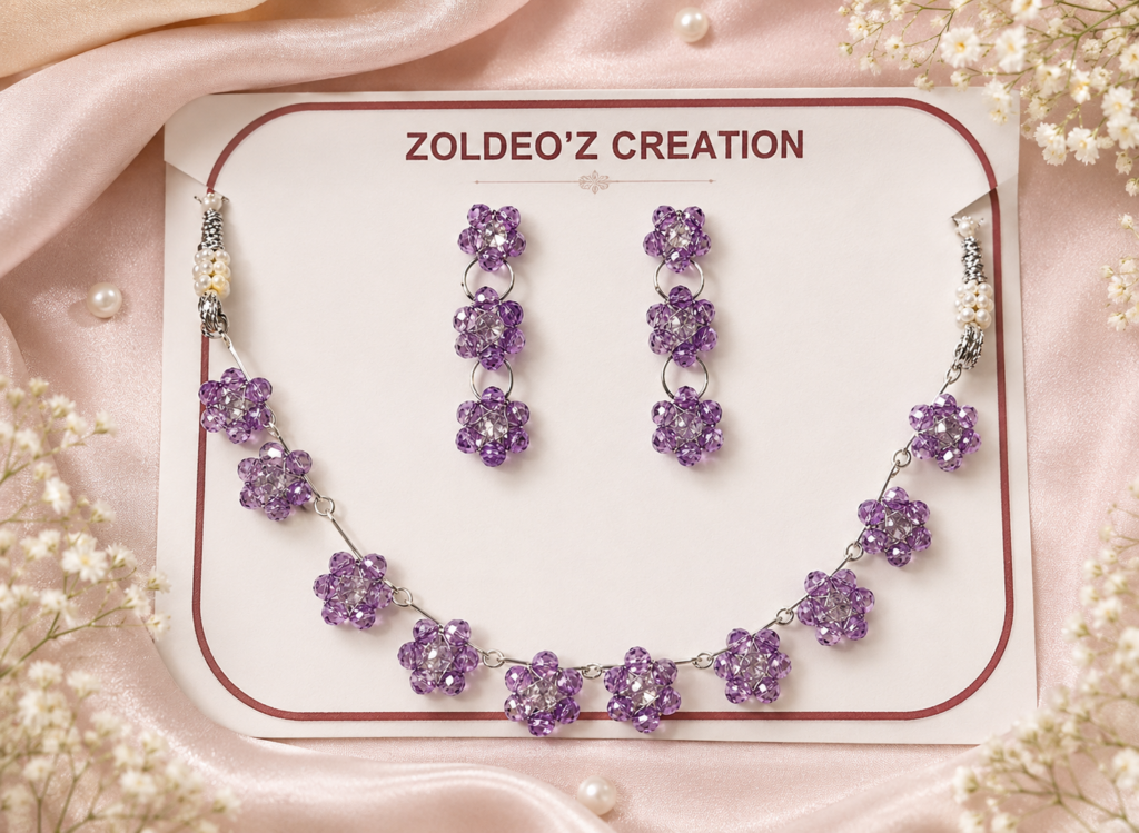 Purple crystal necklace set