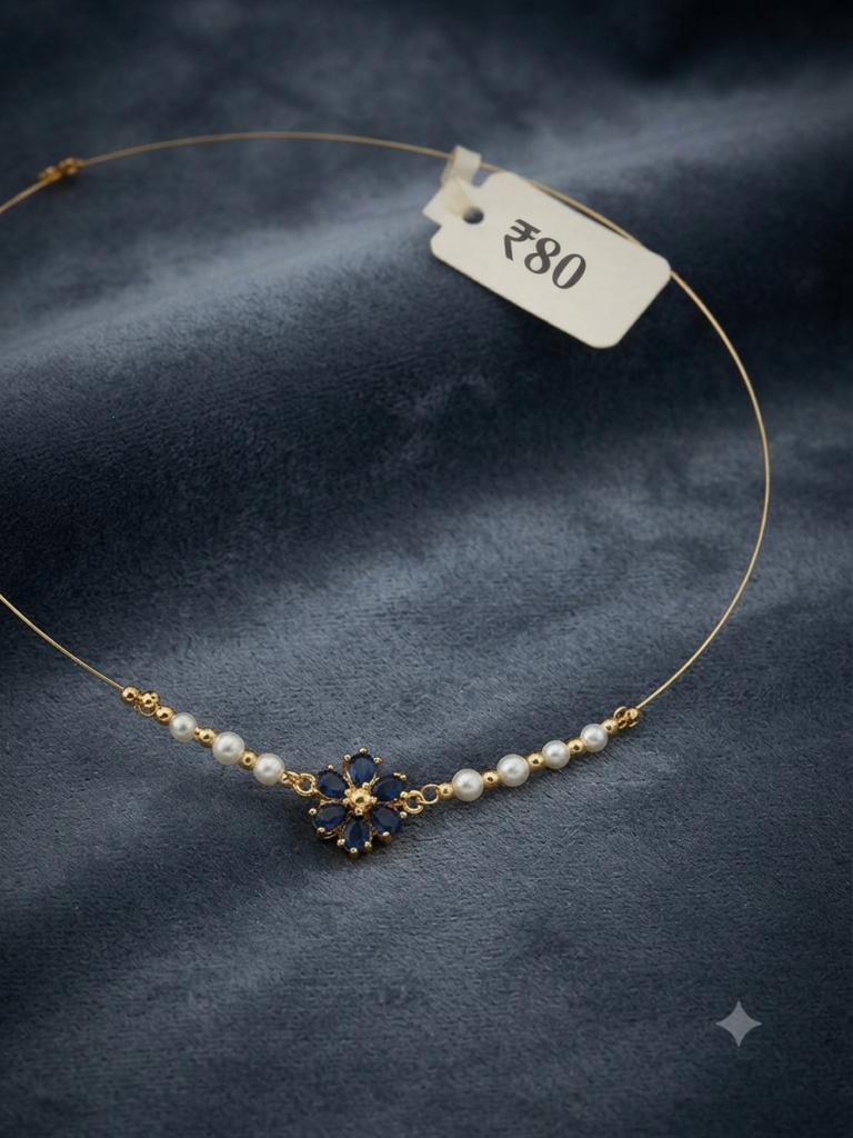 Blue Flower Stone Mini Necklace
