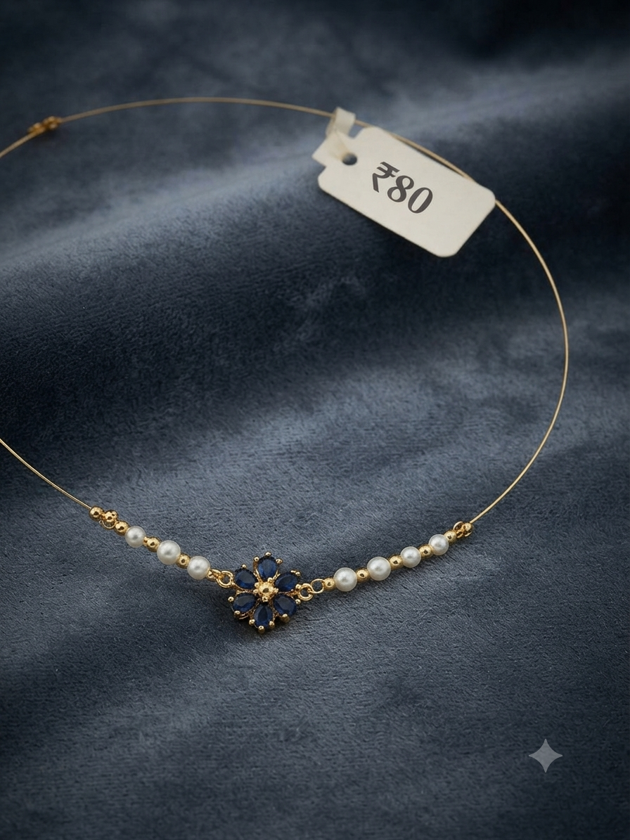 Blue Flower Stone Mini Necklace