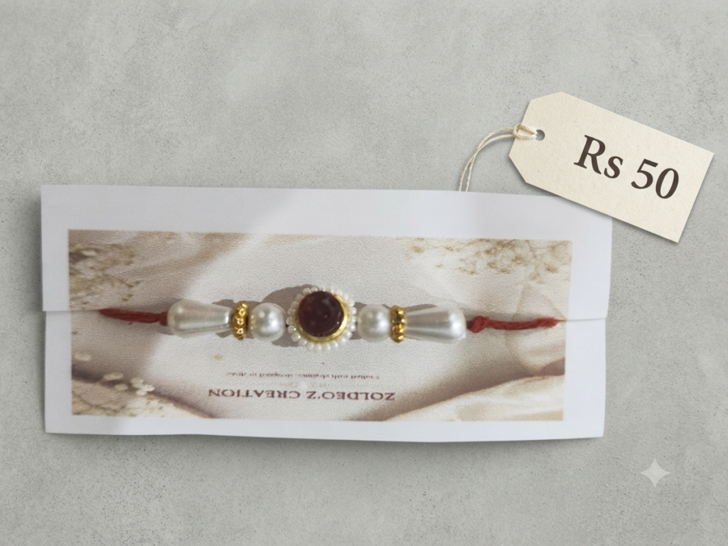 Red Kundan Moti Rakhi