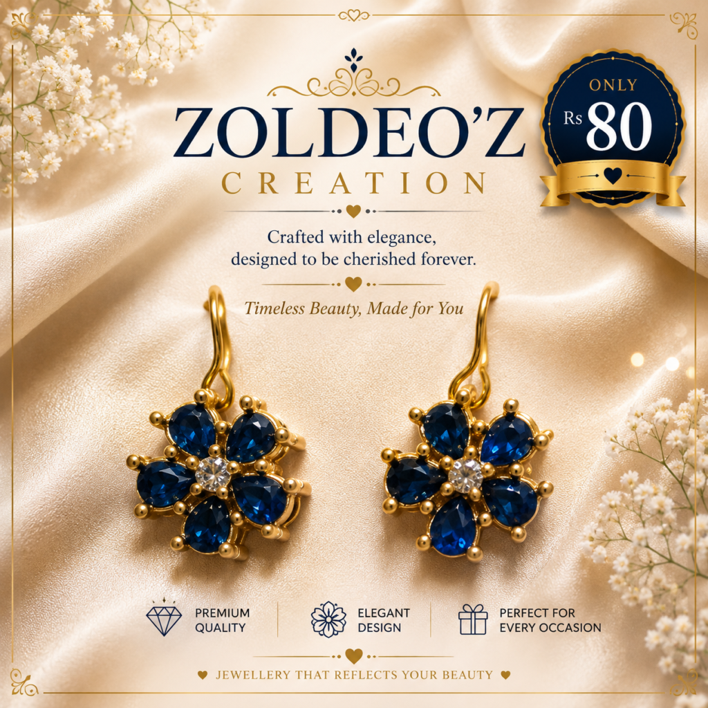Blue Flower Kundan Earrings