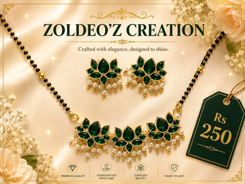 Green Tri Lotus Mangalsutra
